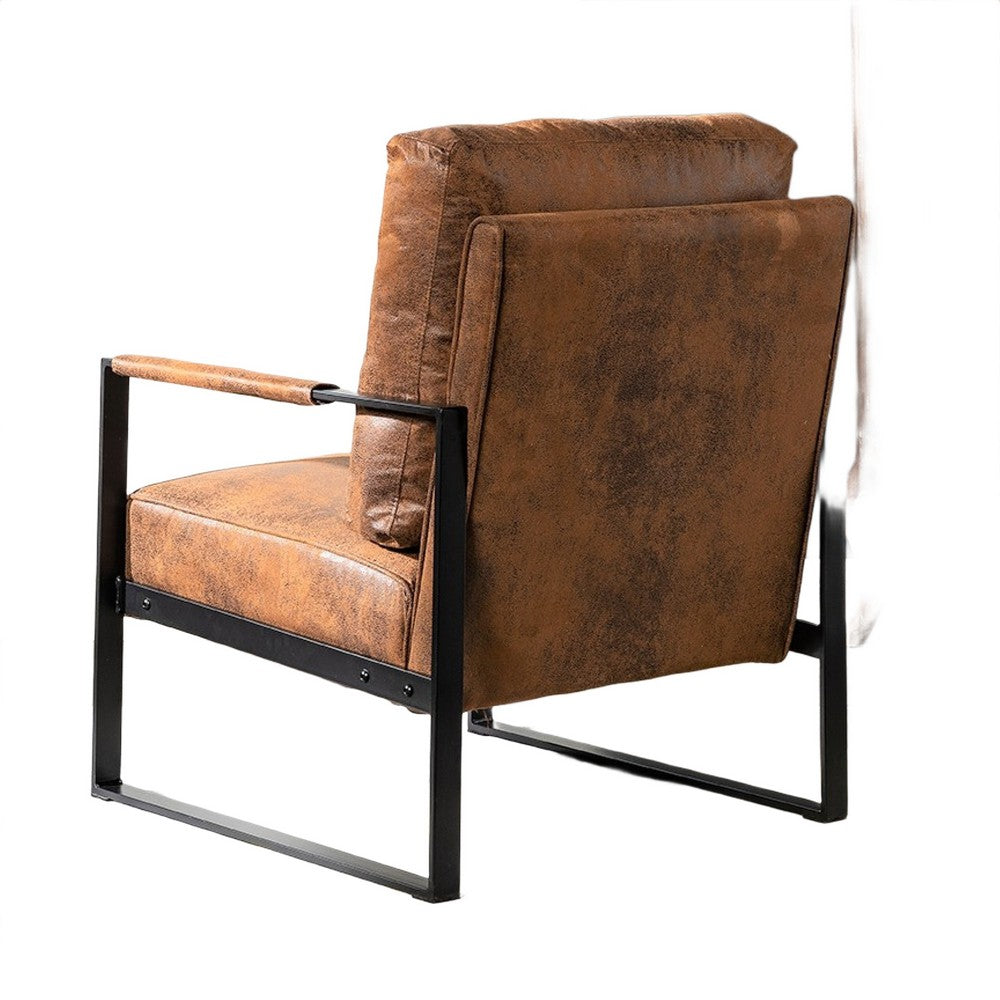 Kriya Accent Lounge Arm Chair with Black Metal Frame | Brown Microfiber