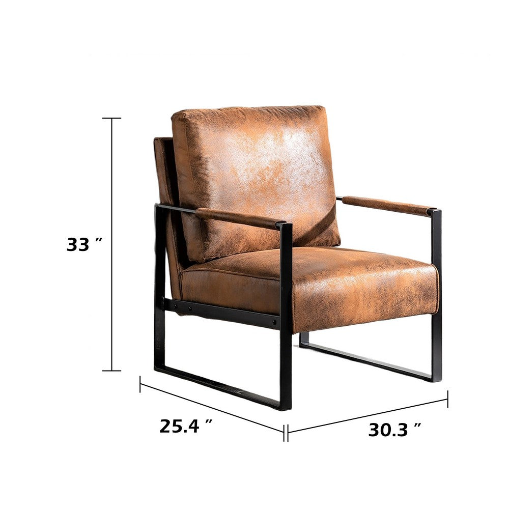 Kriya Accent Lounge Arm Chair with Black Metal Frame | Brown Microfiber