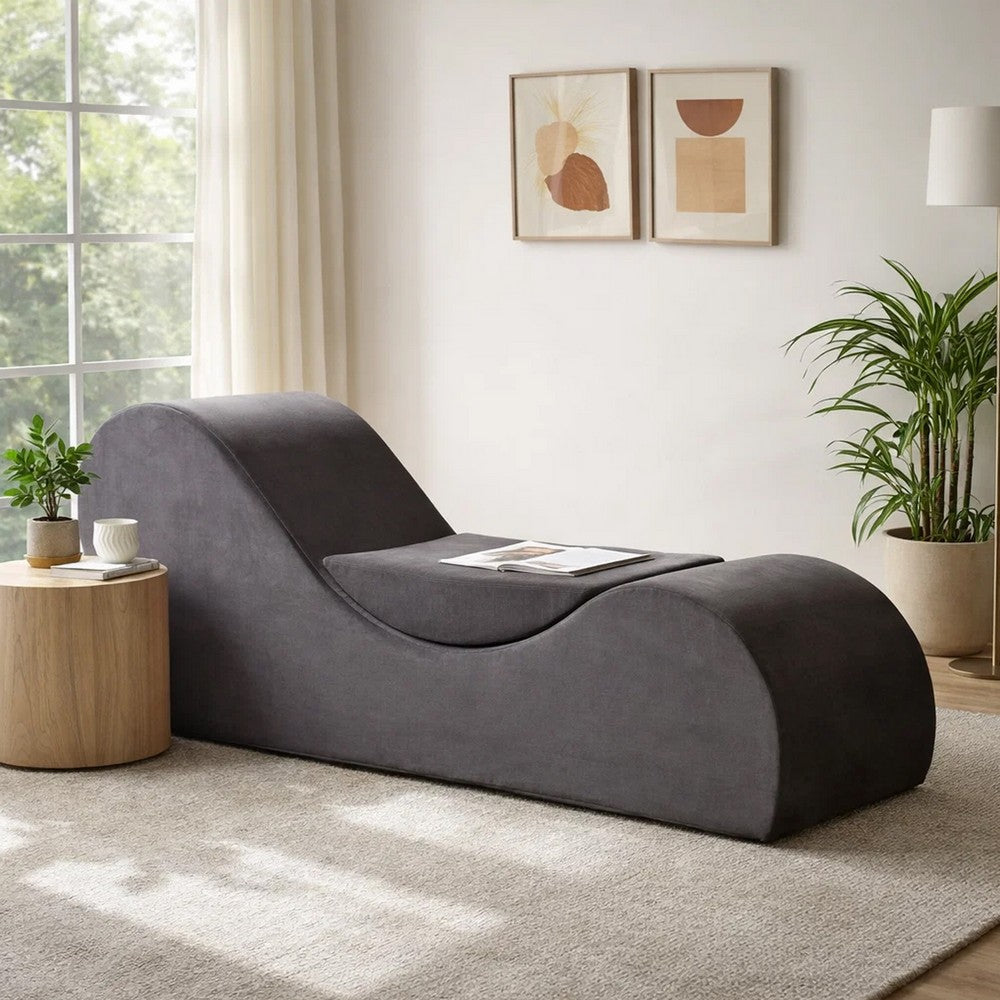 Siva Ergonomic Chaise Lounge Chair | Curved Design | Gray Faux Leather