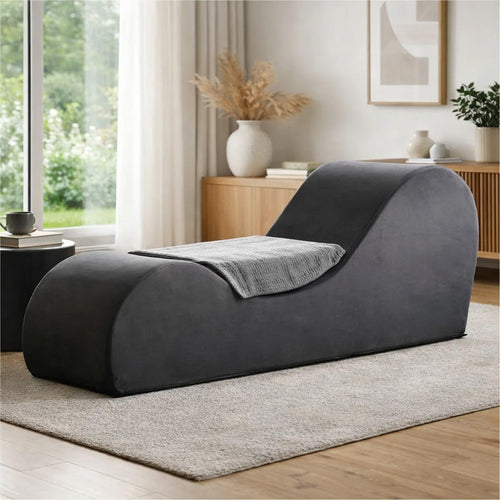 Siva Ergonomic Chaise Lounge Chair | Curved Design | Gray Faux Leather
