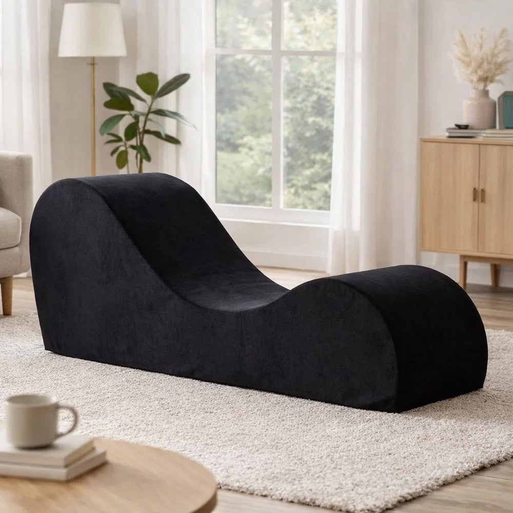 Siva Ergonomic Chaise Lounge Chair | Curved Design | Black Faux Leather
