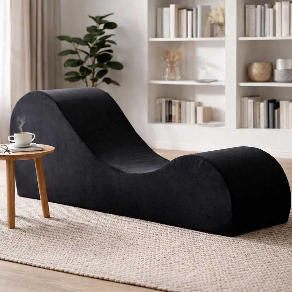 Siva Ergonomic Chaise Lounge Chair | Curved Design | Black Faux Leather
