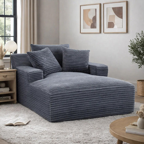Cline Oversized Chaise Lounge Chair with 2 Pillows | Gray Corduroy