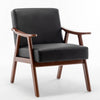 Ryno Mid-Century Accent Chair | Natural Wood Frame | Black Faux Leather