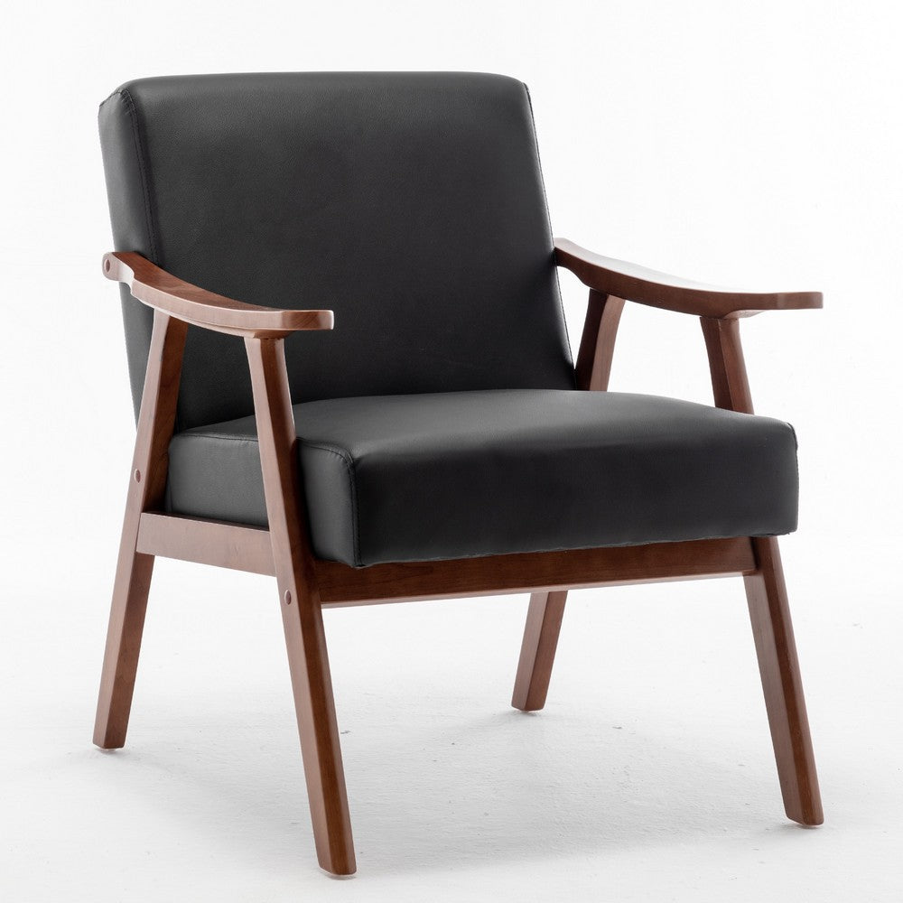 Ryno Mid-Century Accent Chair | Natural Wood Frame | Black Faux Leather