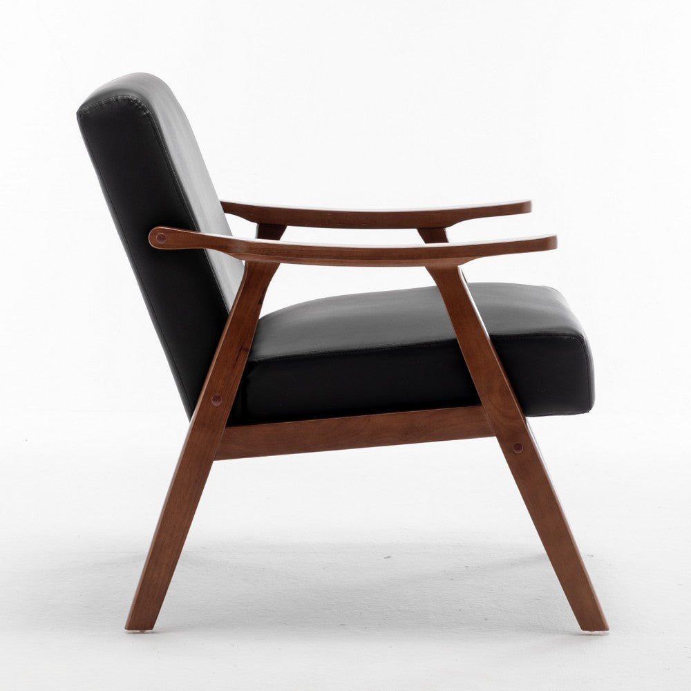 Ryno Mid-Century Accent Chair | Natural Wood Frame | Black Faux Leather