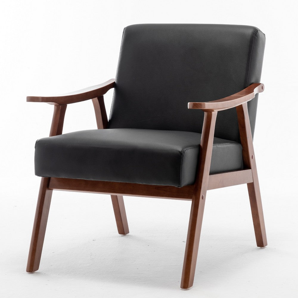 Ryno Mid-Century Accent Chair | Natural Wood Frame | Black Faux Leather