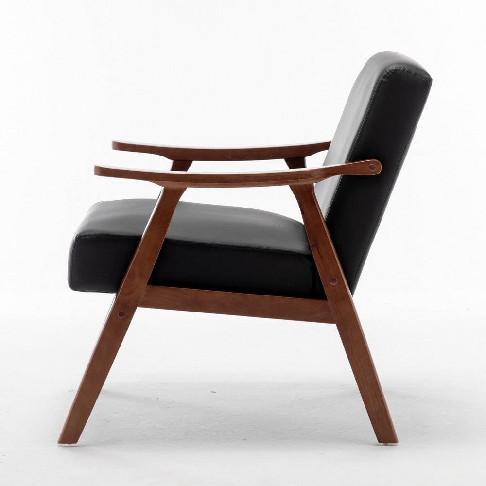 Ryno Mid-Century Accent Chair | Natural Wood Frame | Black Faux Leather