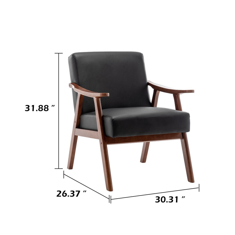 Ryno Mid-Century Accent Chair | Natural Wood Frame | Black Faux Leather