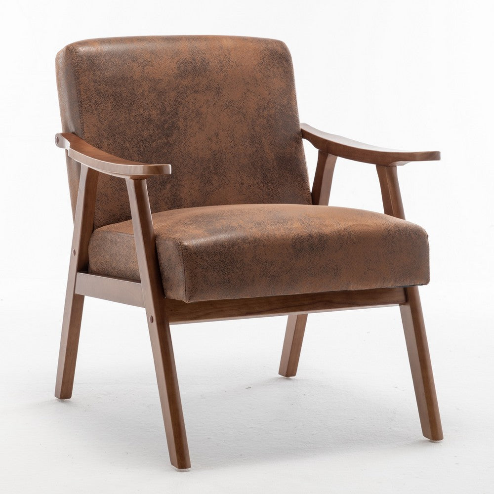 Ryno Mid-Century Accent Chair | Natural Wood Frame | Brown Microfiber