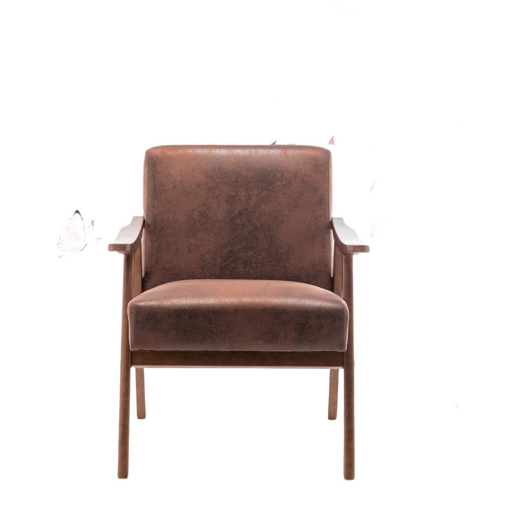Ryno Mid-Century Accent Chair | Natural Wood Frame | Brown Microfiber