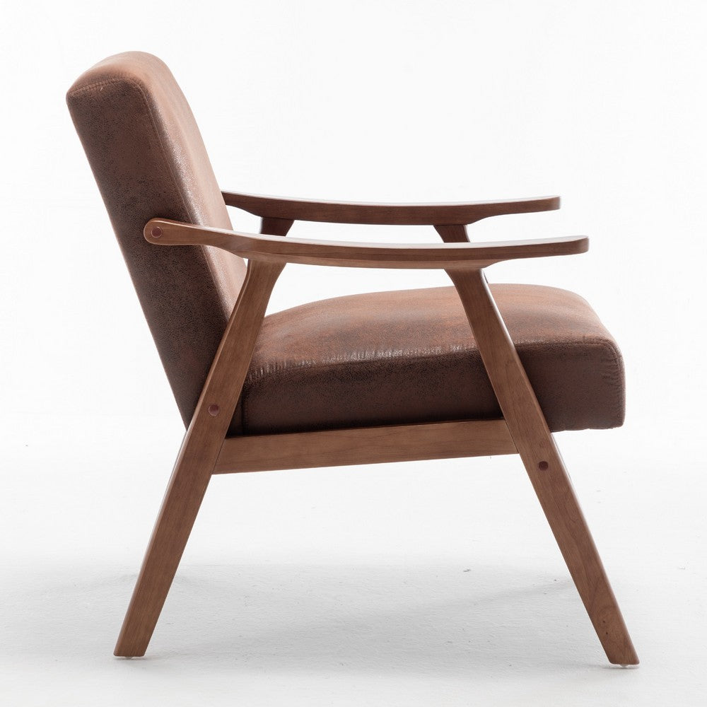Ryno Mid-Century Accent Chair | Natural Wood Frame | Brown Microfiber
