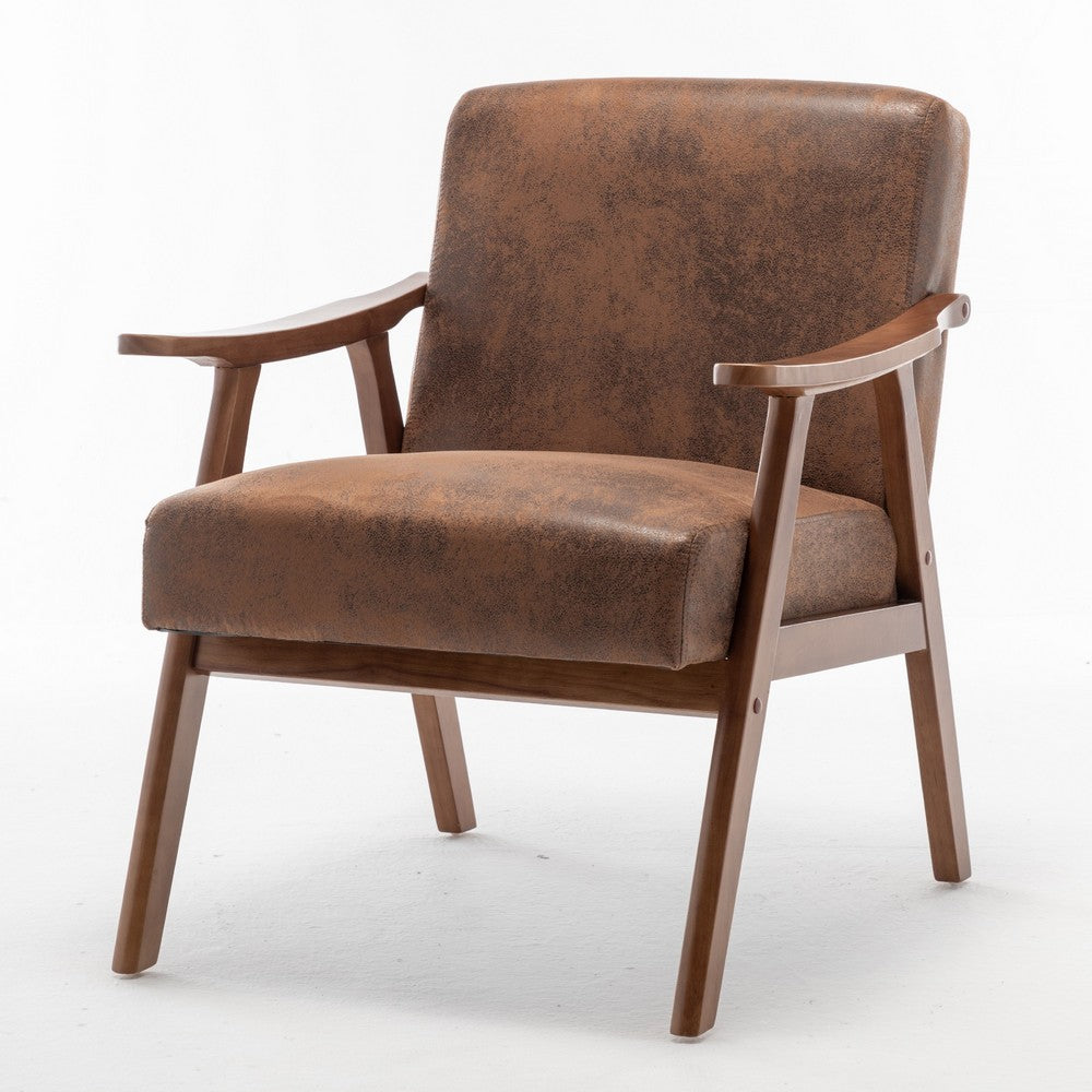 Ryno Mid-Century Accent Chair | Natural Wood Frame | Brown Microfiber