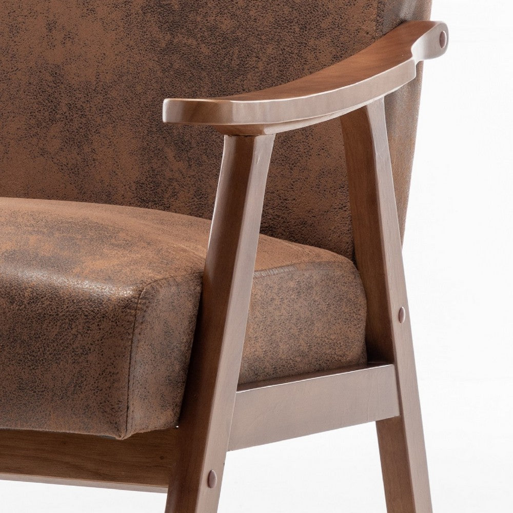 Ryno Mid-Century Accent Chair | Natural Wood Frame | Brown Microfiber