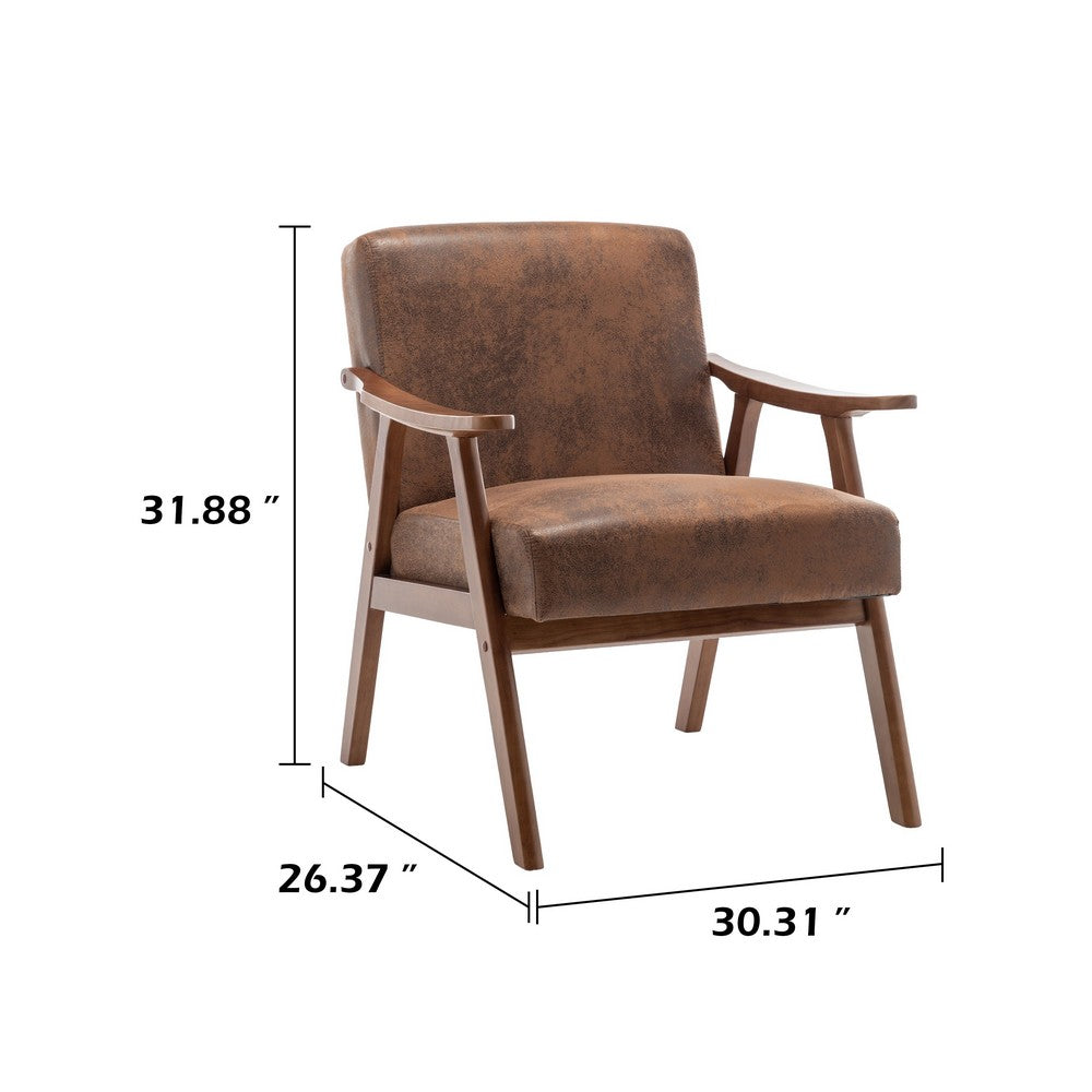 Ryno Mid-Century Accent Chair | Natural Wood Frame | Brown Microfiber