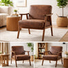 Ryno Mid-Century Accent Chair | Natural Wood Frame | Brown Microfiber