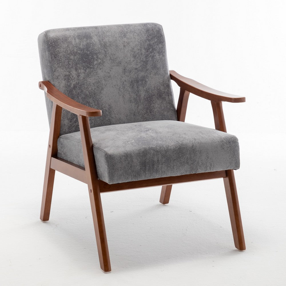 Ryno Mid-Century Accent Chair | Natural Wood Frame | Gray Microfiber