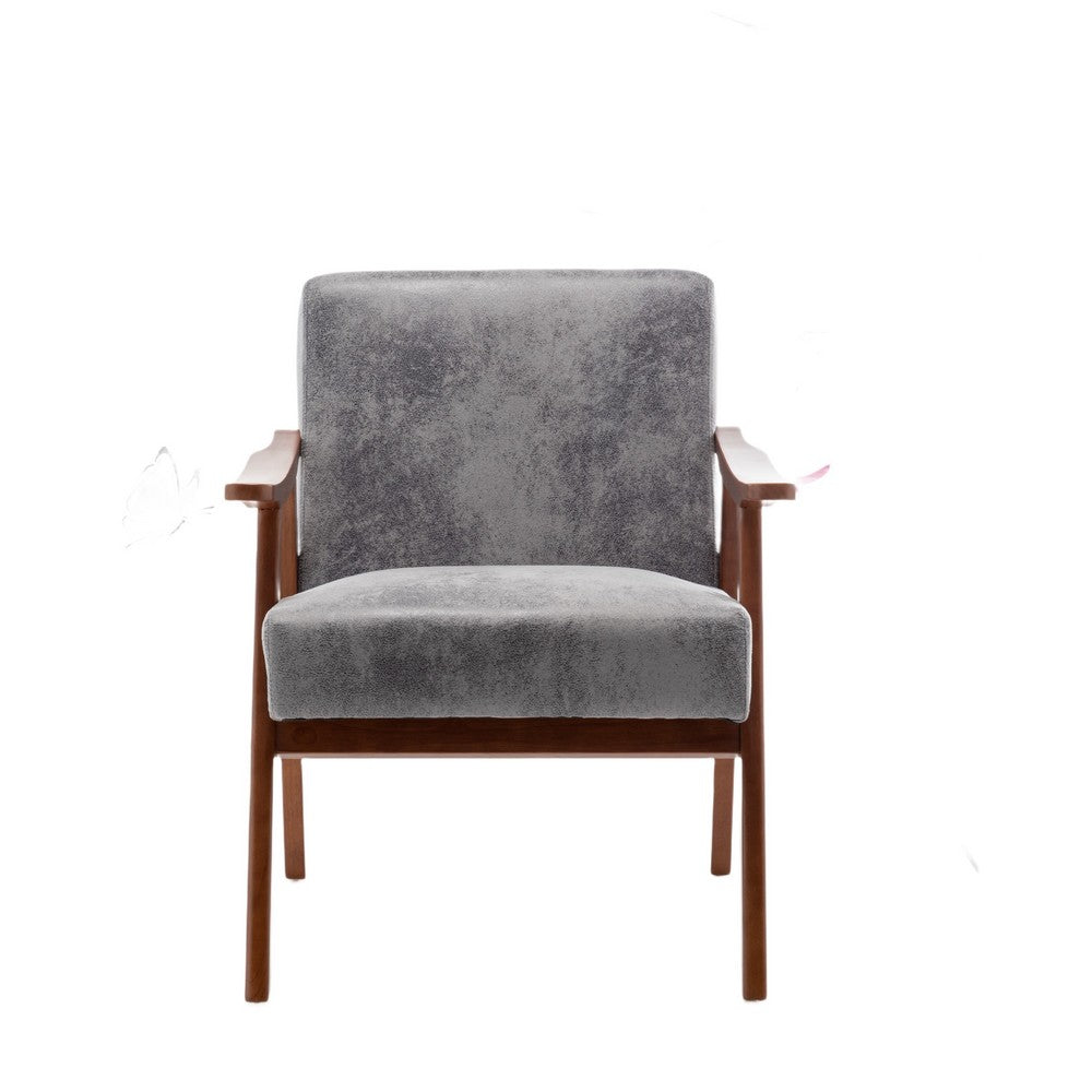 Ryno Mid-Century Accent Chair | Natural Wood Frame | Gray Microfiber