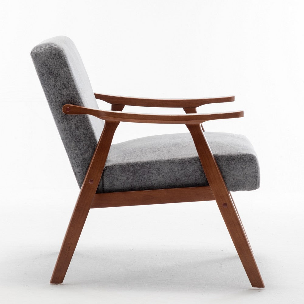 Ryno Mid-Century Accent Chair | Natural Wood Frame | Gray Microfiber