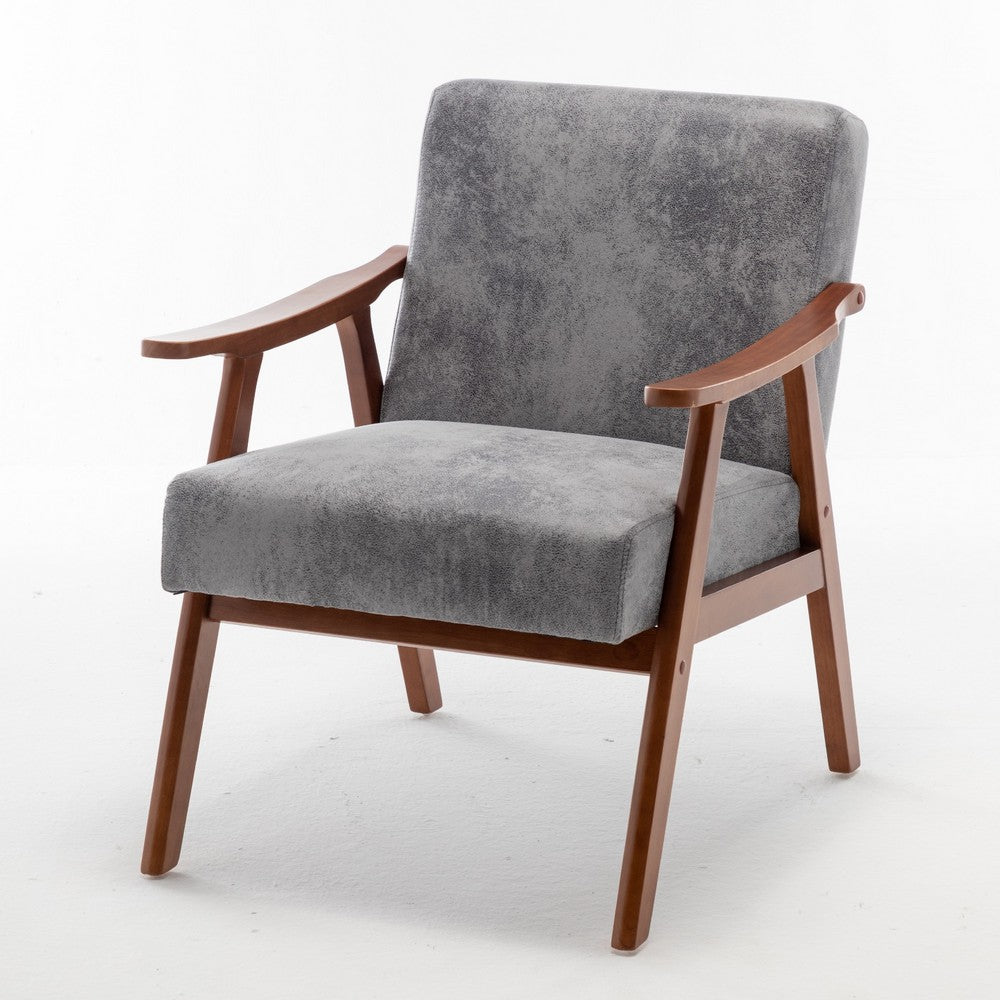 Ryno Mid-Century Accent Chair | Natural Wood Frame | Gray Microfiber