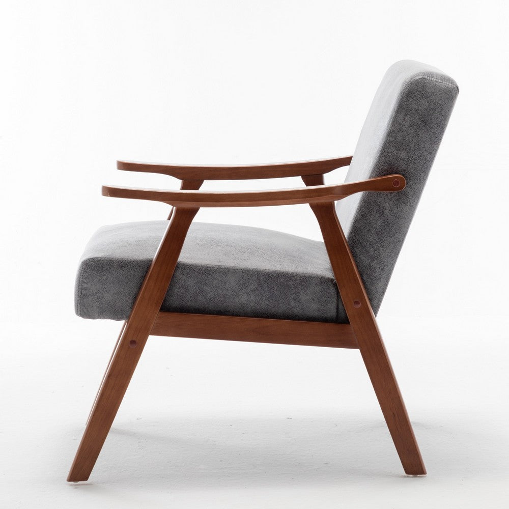 Ryno Mid-Century Accent Chair | Natural Wood Frame | Gray Microfiber
