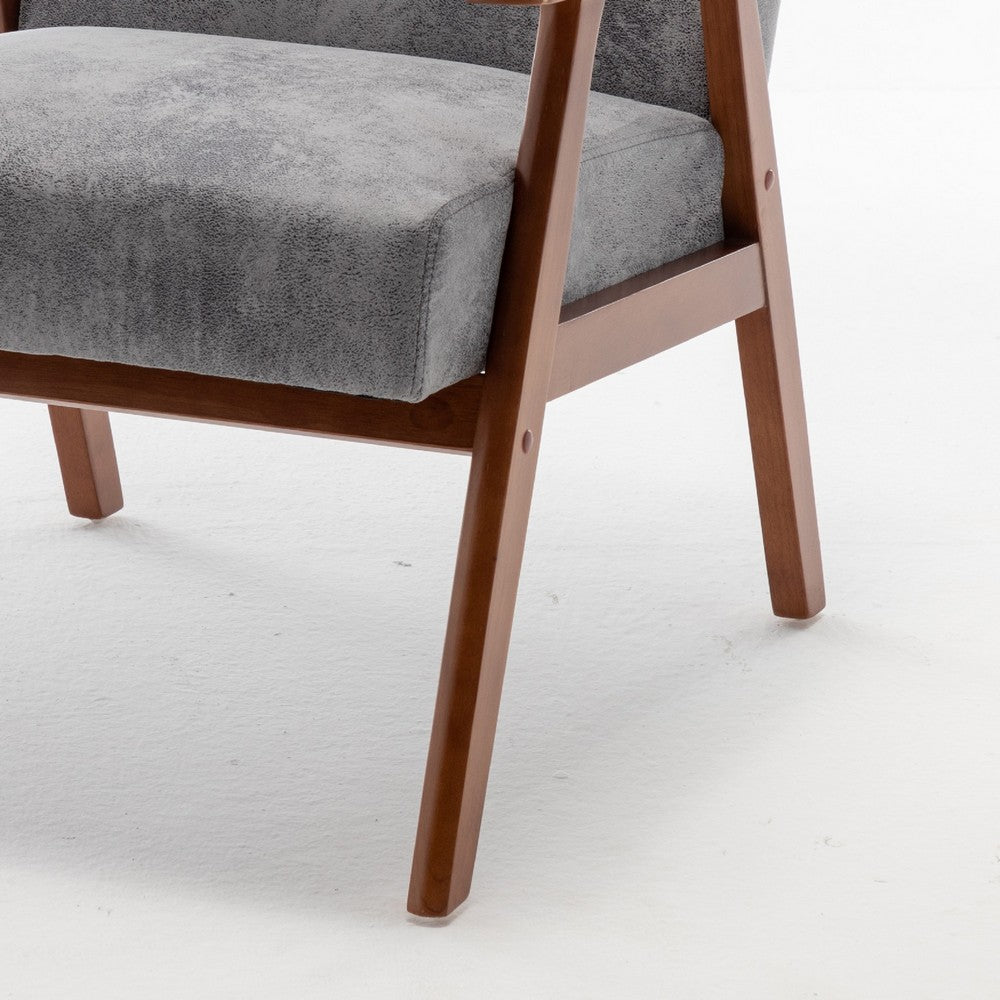 Ryno Mid-Century Accent Chair | Natural Wood Frame | Gray Microfiber