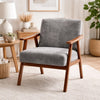 Ryno Mid-Century Accent Chair | Natural Wood Frame | Gray Microfiber