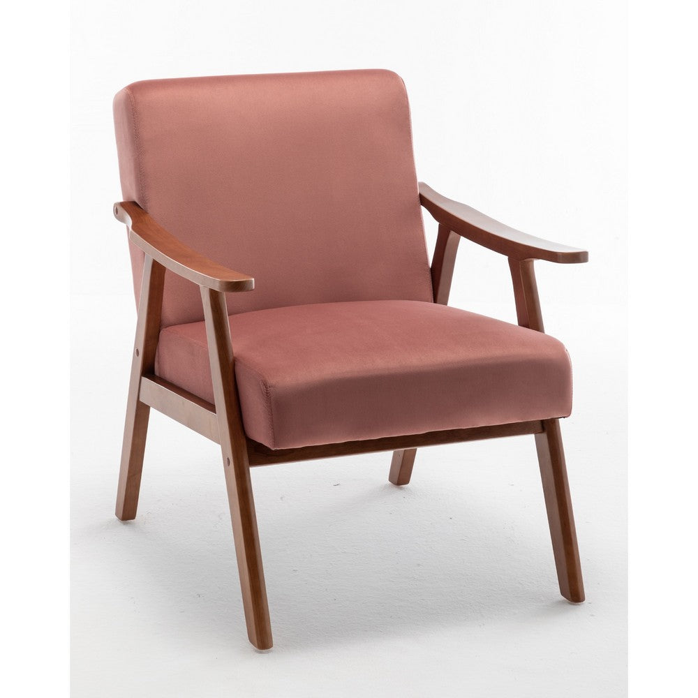 Ryno Mid-Century Accent Chair | Natural Wood Frame | Rose Pink Velvet