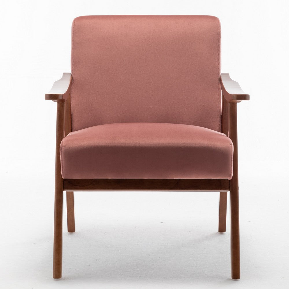 Ryno Mid-Century Accent Chair | Natural Wood Frame | Rose Pink Velvet