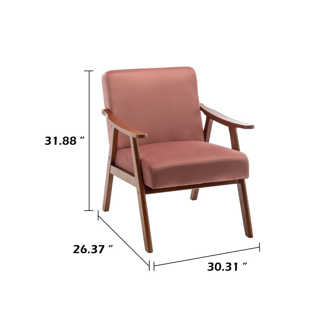 Ryno Mid-Century Accent Chair | Natural Wood Frame | Rose Pink Velvet
