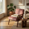 Ryno Mid-Century Accent Chair | Natural Wood Frame | Rose Pink Velvet