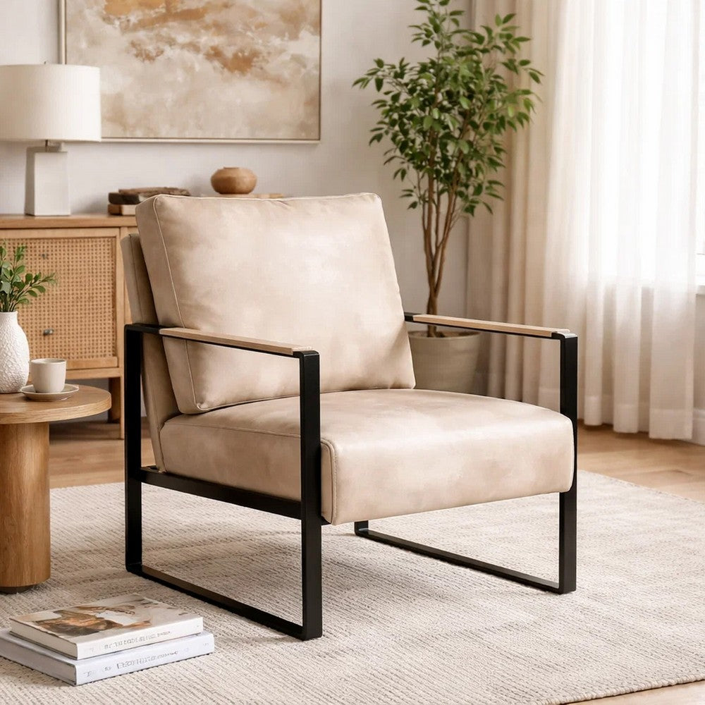 Kriya Accent Lounge Armchair | Black Metal Frame | Light Camel Microfiber