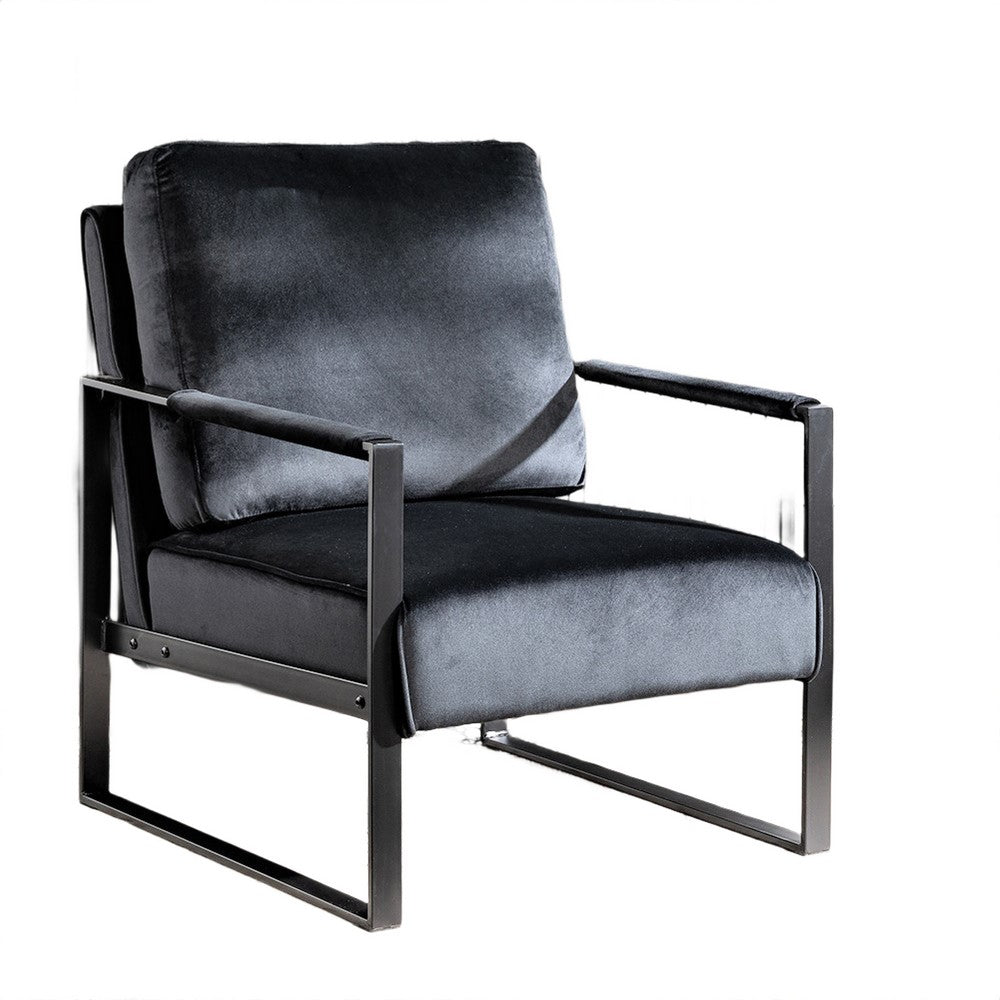 Kriya Accent Lounge Arm Chair with Black Metal Frame | Black Velvet