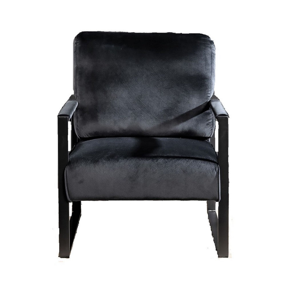 Kriya Accent Lounge Arm Chair with Black Metal Frame | Black Velvet