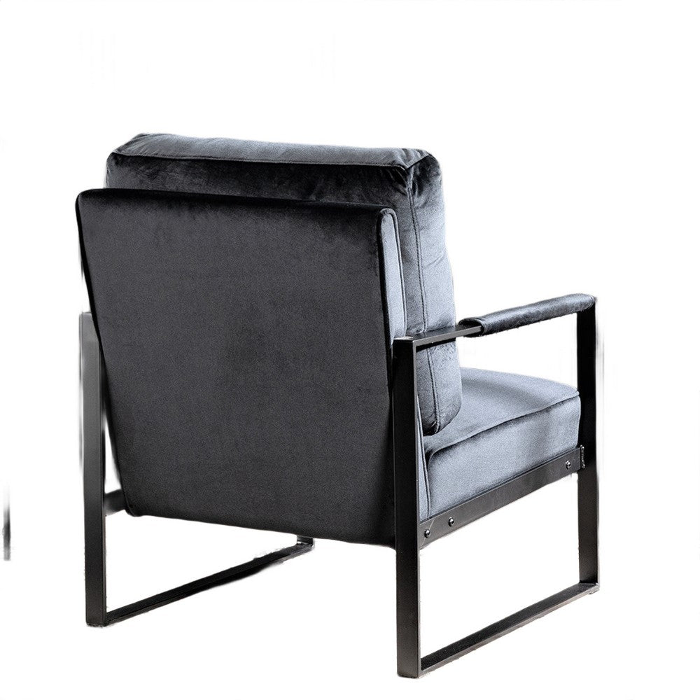 Kriya Accent Lounge Arm Chair with Black Metal Frame | Black Velvet