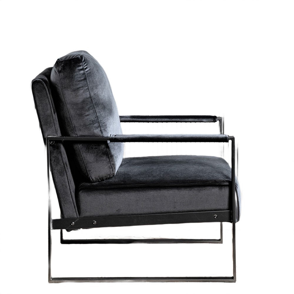 Kriya Accent Lounge Arm Chair with Black Metal Frame | Black Velvet
