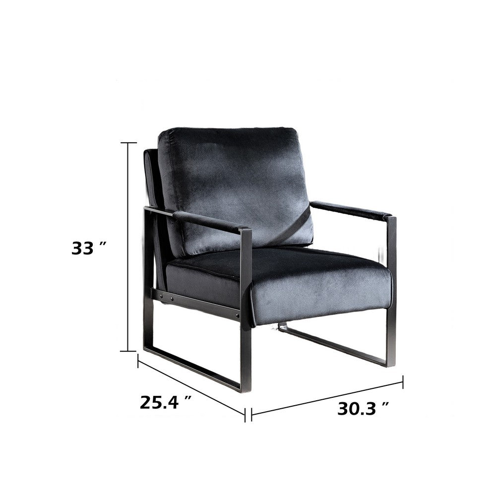 Kriya Accent Lounge Arm Chair with Black Metal Frame | Black Velvet