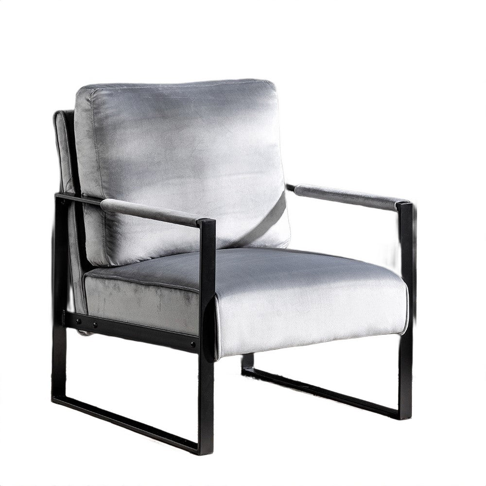 Kriya Accent Lounge Arm Chair with Black Metal Frame | Gray Velvet