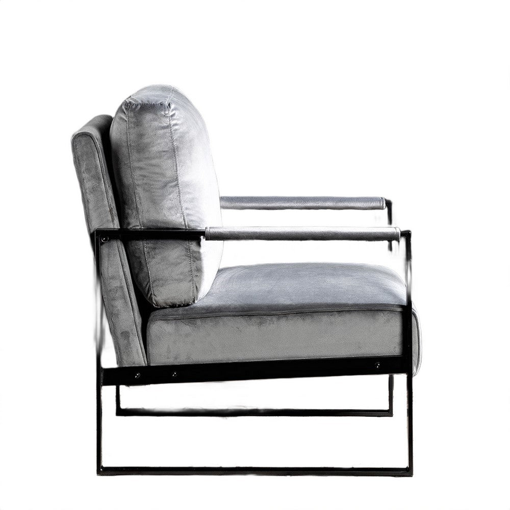 Kriya Accent Lounge Arm Chair with Black Metal Frame | Gray Velvet