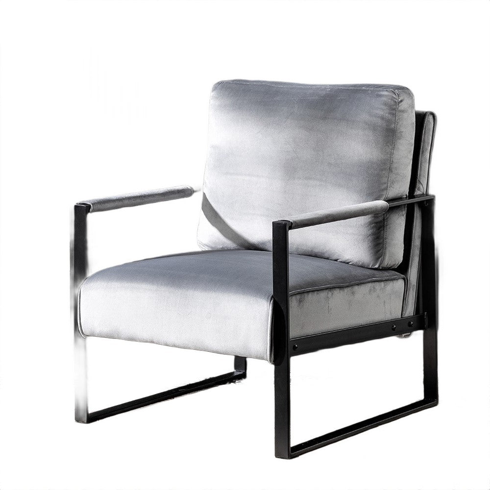 Kriya Accent Lounge Arm Chair with Black Metal Frame | Gray Velvet