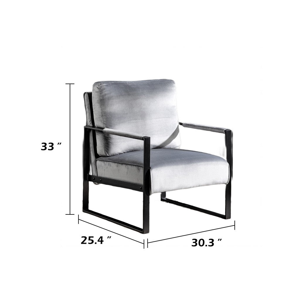 Kriya Accent Lounge Arm Chair with Black Metal Frame | Gray Velvet
