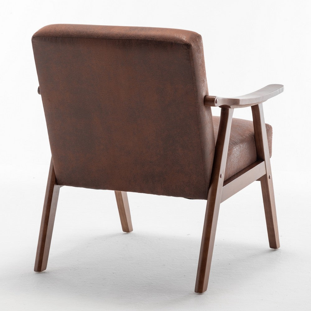 Ryno Mid-Century Accent Chair | Natural Wood Frame | Brown Microfiber