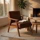 Ryno Mid-Century Accent Chair | Natural Wood Frame | Brown Microfiber