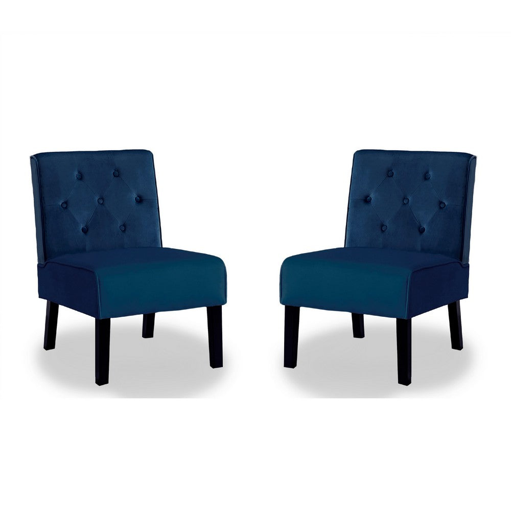Revvy Armless Chair | Tapered Legs | Set of 2 | Dark Blue Tufted Velvet