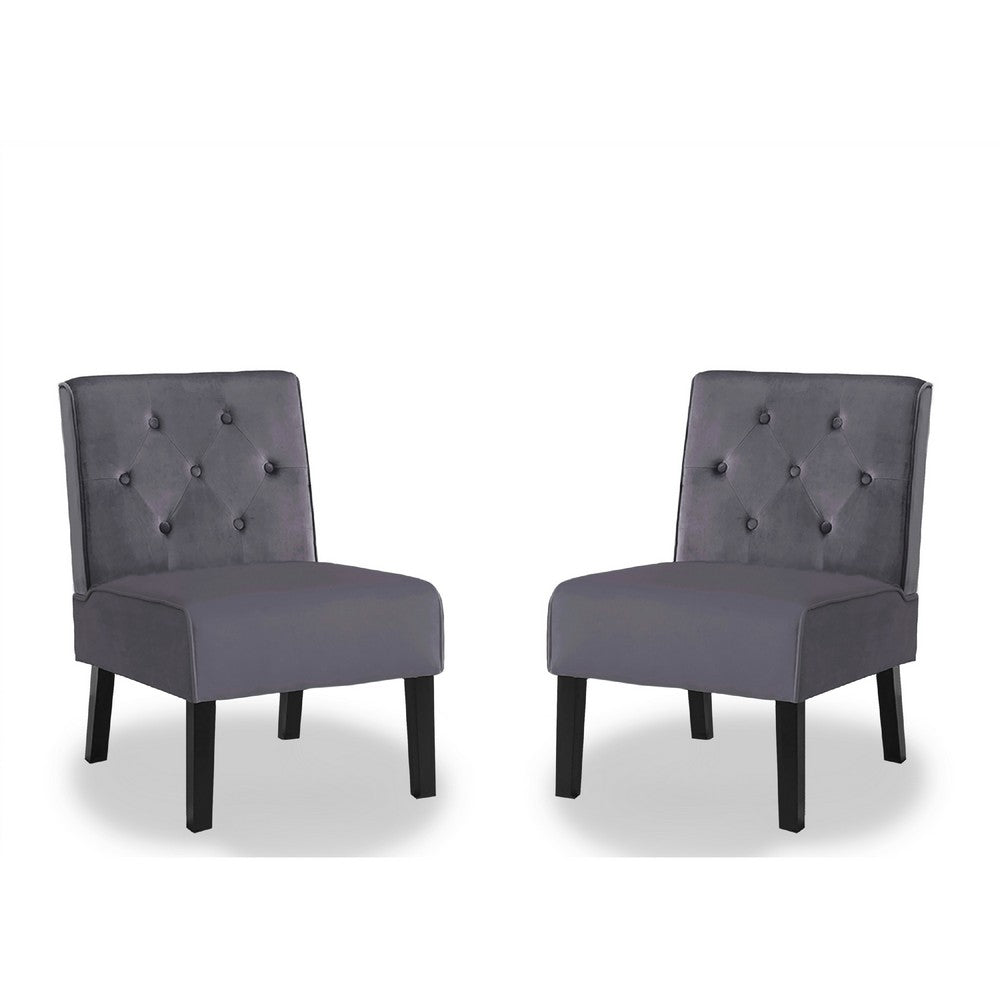 Revvy Armless Chair with Tapered Legs | Set of 2 | Gray Tufted Velvet