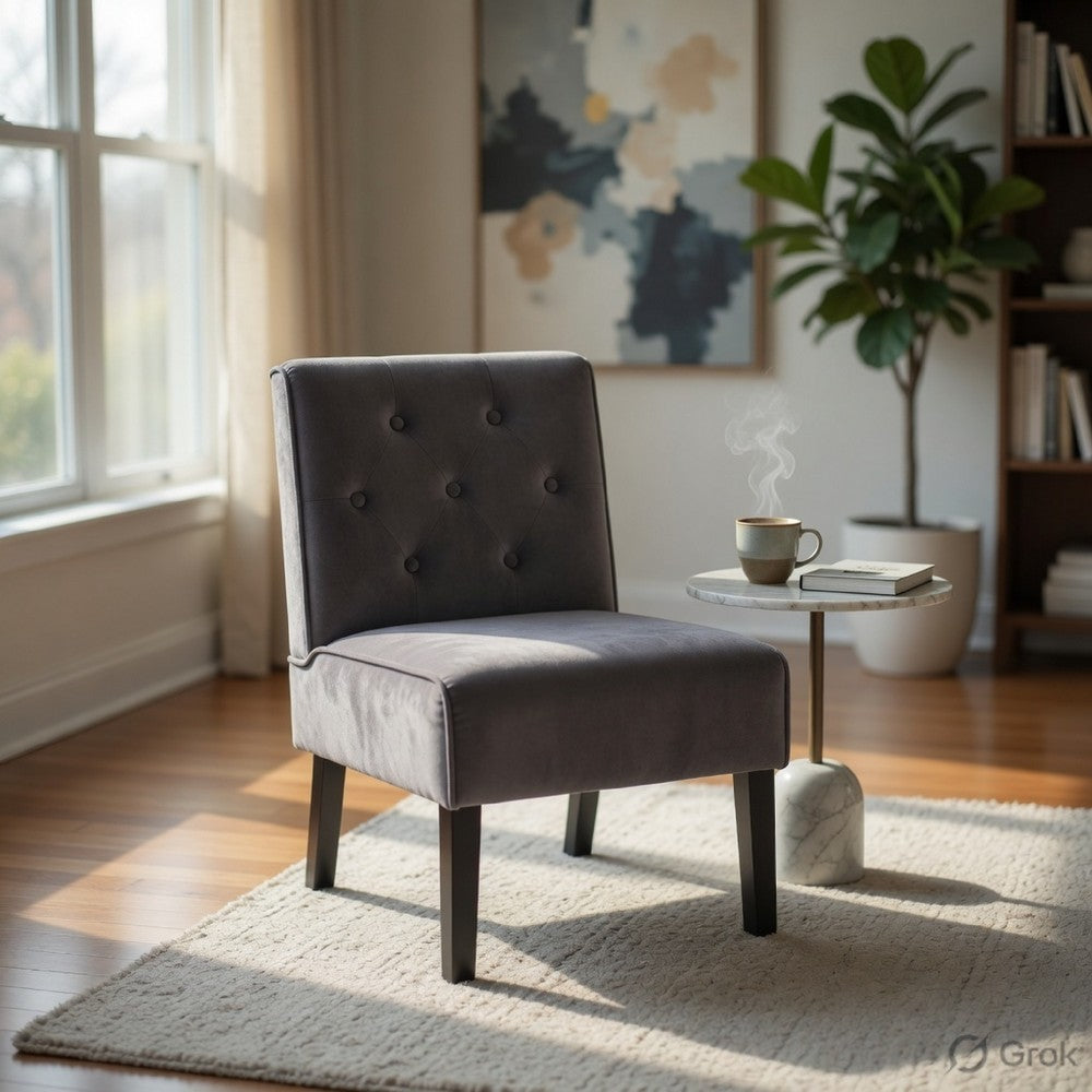 Revvy Armless Chair with Tapered Legs | Set of 2 | Gray Tufted Velvet
