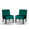 Revvy Accent Chair Set of 2 | Black Wood | Green Channel-Tufted Velvet