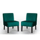Revvy Accent Chair Set of 2 | Black Wood | Green Channel-Tufted Velvet