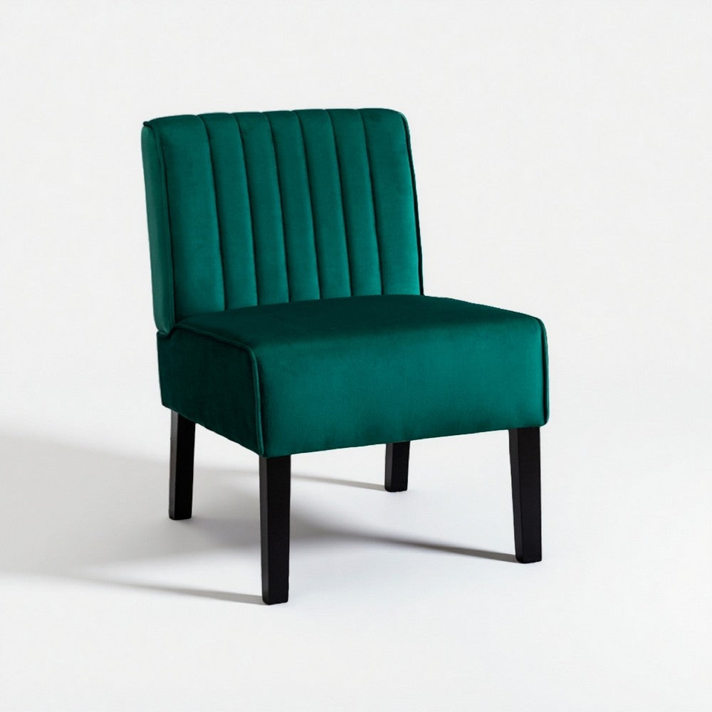 Revvy Accent Chair Set of 2 | Black Wood | Green Channel-Tufted Velvet