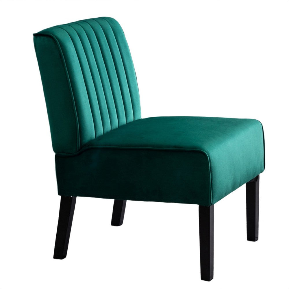 Revvy Accent Chair Set of 2 | Black Wood | Green Channel-Tufted Velvet